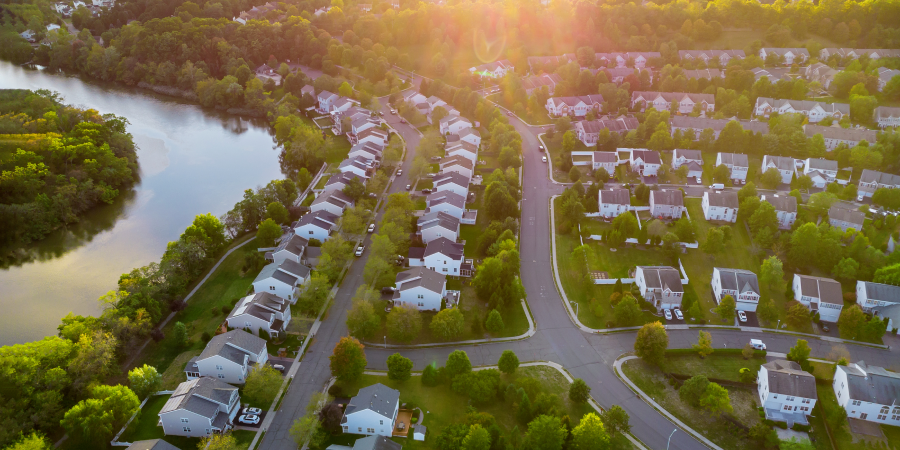 Aerial photo of neighborhood houses